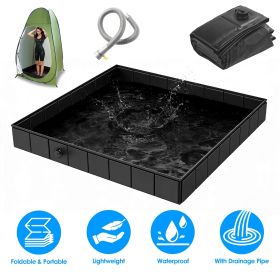 Foldable Camping Shower Pan, 41" Portable Shower Base with Drainage Pipe, Collapsible Outdoor Shower Tub for Camping, RV, Hiking, Indoor & Outdoo