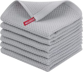 100% Cotton Waffle Weave Kitchen Dish Cloths, Ultra Soft Absorbent Quick Drying Dish Towels, 12 x 12 Inches, 6-Pack, Light Gray