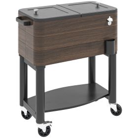 60 Quart Outdoor Cooler Cart, Rolling Ice Chest with Bottom Shelf and Bottle Opener for Backyard, Deck, Poolside Party