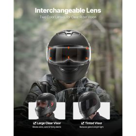 Motorcycle Helmet, Full Face, Adult Motocross Dirt Bike Helmet with Tinted and Clear Dual Visor (size: Size M)
